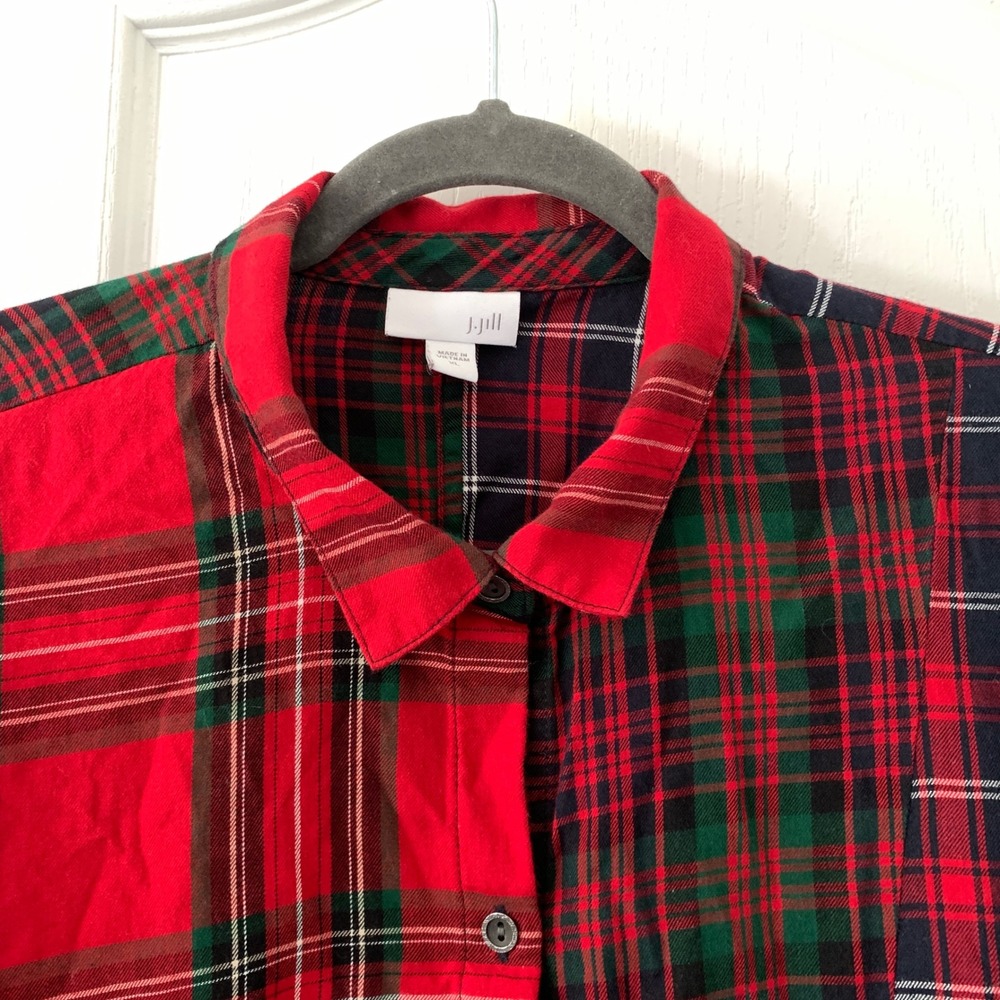 J. Jill Patchwork Plaid Button Down Tunic Shirt R… - image 3